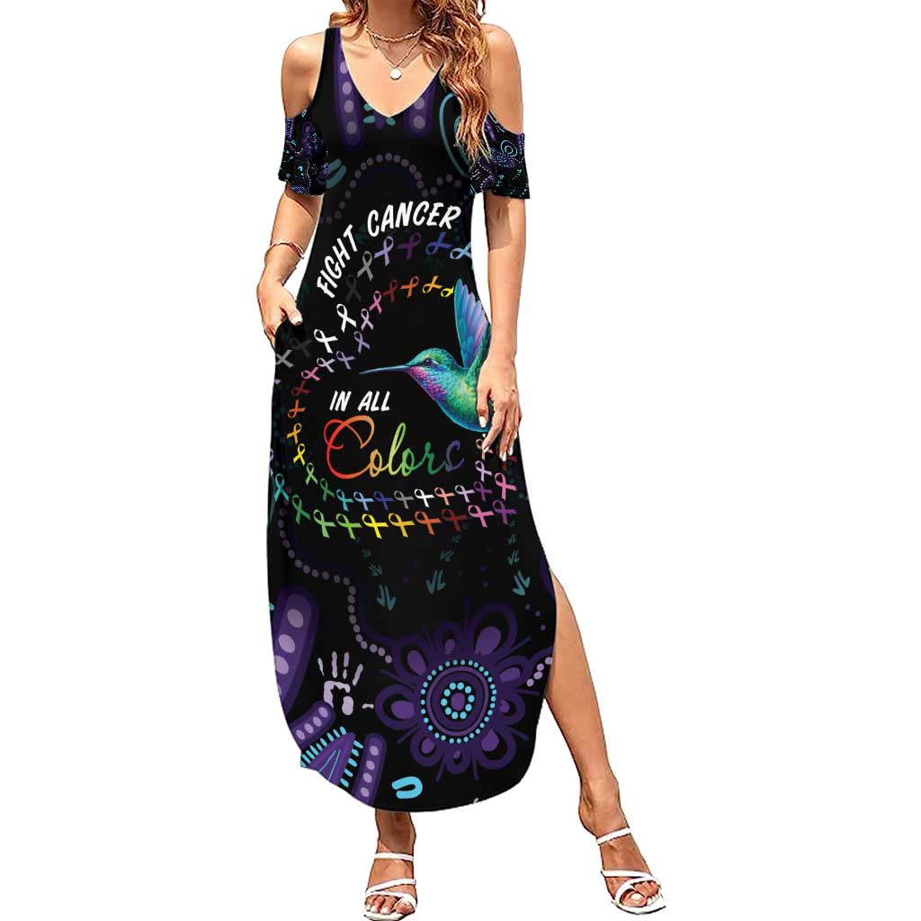 Australia Indigenous Aboriginal Arts Family Matching Summer Maxi Dress and Hawaiian Shirt Hummingbird - Fight Cancer In All Colors