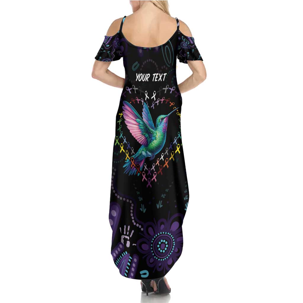 Australia Indigenous Aboriginal Arts Family Matching Summer Maxi Dress and Hawaiian Shirt Hummingbird - Fight Cancer In All Colors