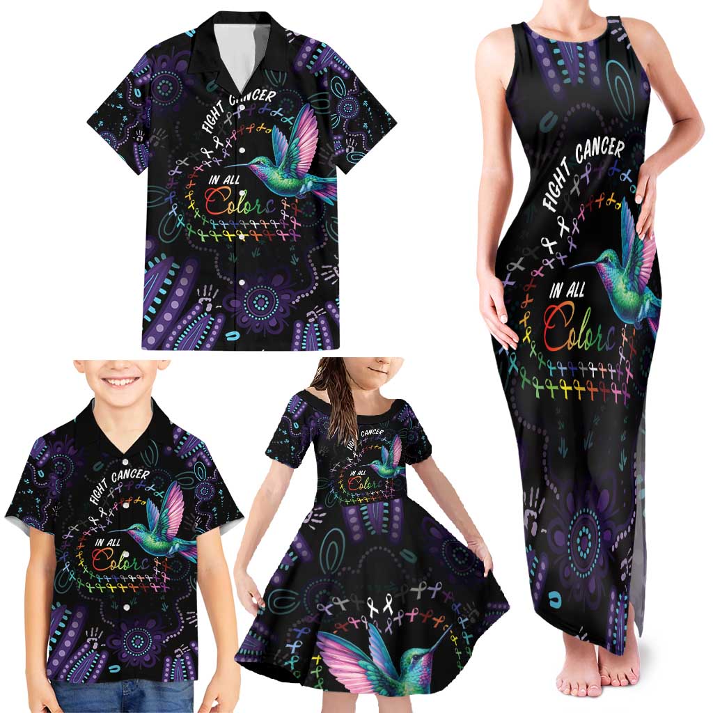 Australia Indigenous Aboriginal Arts Family Matching Tank Maxi Dress and Hawaiian Shirt Hummingbird - Fight Cancer In All Colors