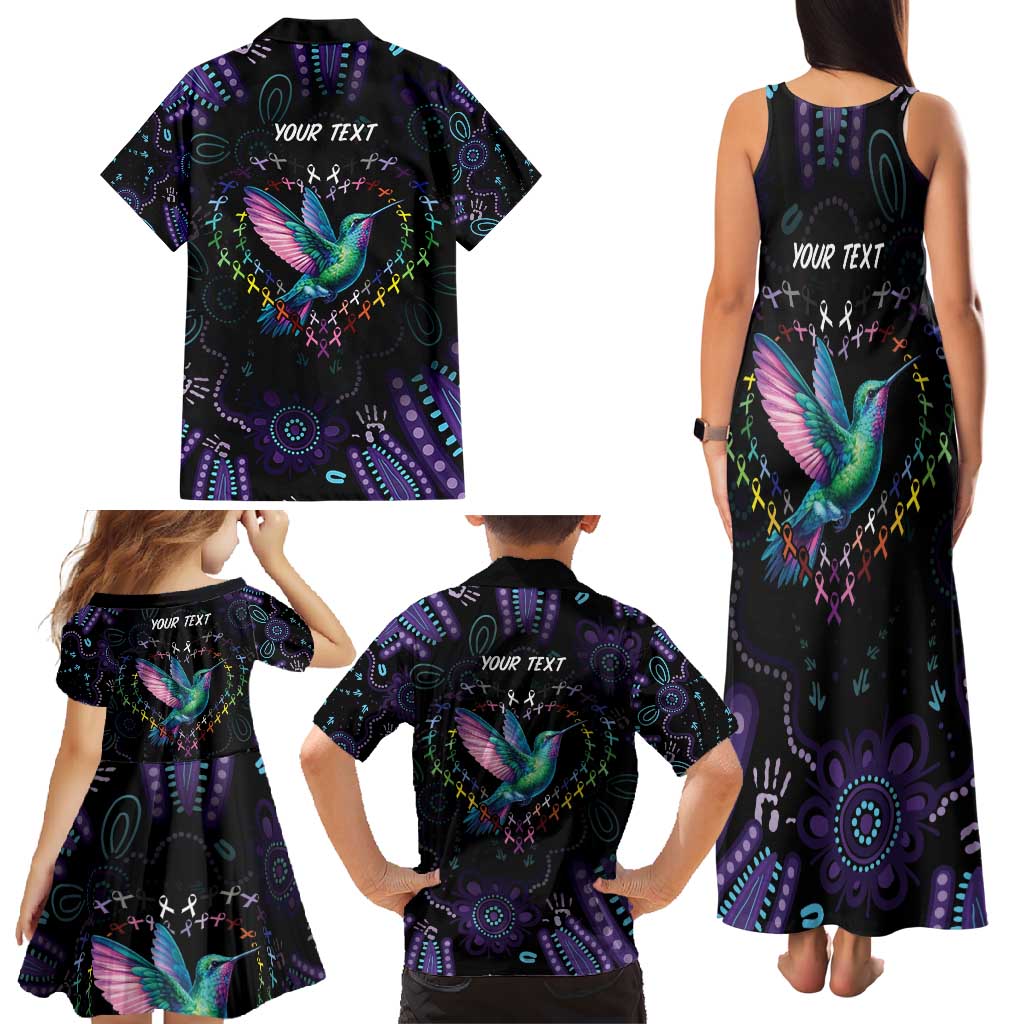 Australia Indigenous Aboriginal Arts Family Matching Tank Maxi Dress and Hawaiian Shirt Hummingbird - Fight Cancer In All Colors