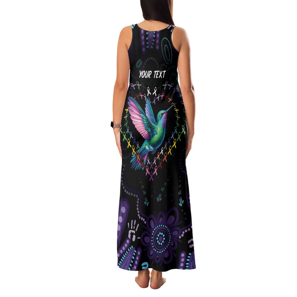 Australia Indigenous Aboriginal Arts Family Matching Tank Maxi Dress and Hawaiian Shirt Hummingbird - Fight Cancer In All Colors
