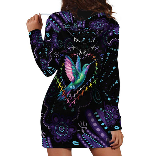 Australia Indigenous Aboriginal Arts Hoodie Dress Hummingbird - Fight Cancer In All Colors