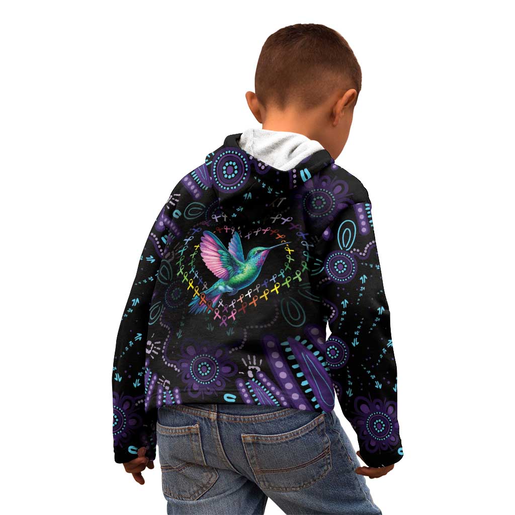 Australia Indigenous Aboriginal Arts Kid Hoodie Hummingbird - Fight Cancer In All Colors