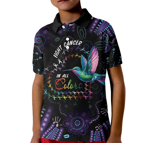 Australia Indigenous Aboriginal Arts Kid Polo Shirt Hummingbird - Fight Cancer In All Colors
