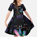 Australia Indigenous Aboriginal Arts Kid Short Sleeve Dress Hummingbird - Fight Cancer In All Colors