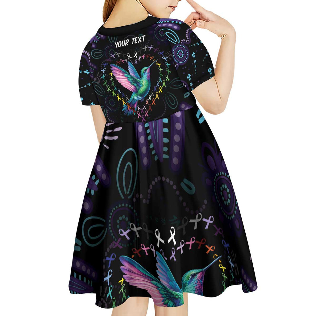 Australia Indigenous Aboriginal Arts Kid Short Sleeve Dress Hummingbird - Fight Cancer In All Colors