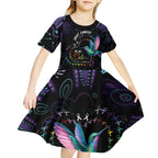 Australia Indigenous Aboriginal Arts Kid Short Sleeve Dress Hummingbird - Fight Cancer In All Colors