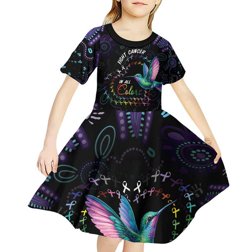 Australia Indigenous Aboriginal Arts Kid Short Sleeve Dress Hummingbird - Fight Cancer In All Colors