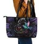 Australia Indigenous Aboriginal Arts Leather Tote Bag Hummingbird - Fight Cancer In All Colors
