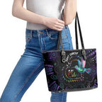 Australia Indigenous Aboriginal Arts Leather Tote Bag Hummingbird - Fight Cancer In All Colors