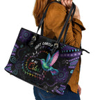 Australia Indigenous Aboriginal Arts Leather Tote Bag Hummingbird - Fight Cancer In All Colors