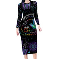 Australia Indigenous Aboriginal Arts Long Sleeve Bodycon Dress Hummingbird - Fight Cancer In All Colors
