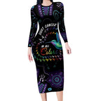 Australia Indigenous Aboriginal Arts Long Sleeve Bodycon Dress Hummingbird - Fight Cancer In All Colors