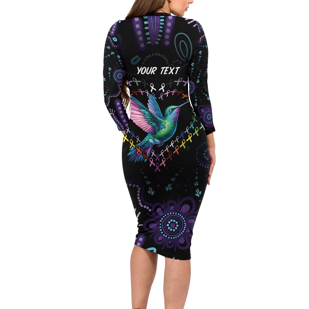 Australia Indigenous Aboriginal Arts Long Sleeve Bodycon Dress Hummingbird - Fight Cancer In All Colors