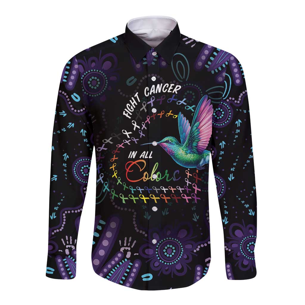 Australia Indigenous Aboriginal Arts Long Sleeve Button Shirt Hummingbird - Fight Cancer In All Colors