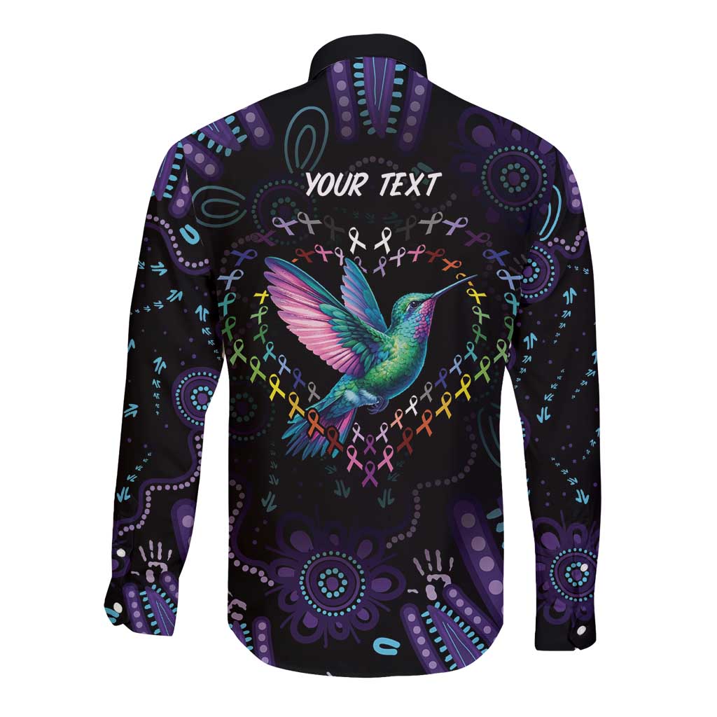Australia Indigenous Aboriginal Arts Long Sleeve Button Shirt Hummingbird - Fight Cancer In All Colors