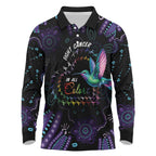 Australia Indigenous Aboriginal Arts Long Sleeve Polo Shirt Hummingbird - Fight Cancer In All Colors