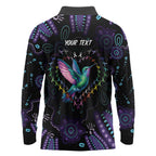 Australia Indigenous Aboriginal Arts Long Sleeve Polo Shirt Hummingbird - Fight Cancer In All Colors