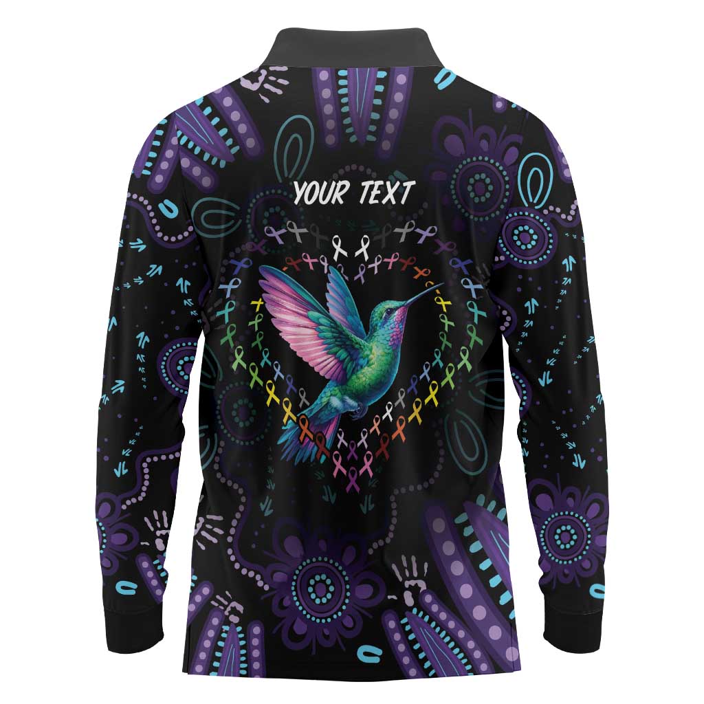 Australia Indigenous Aboriginal Arts Long Sleeve Polo Shirt Hummingbird - Fight Cancer In All Colors