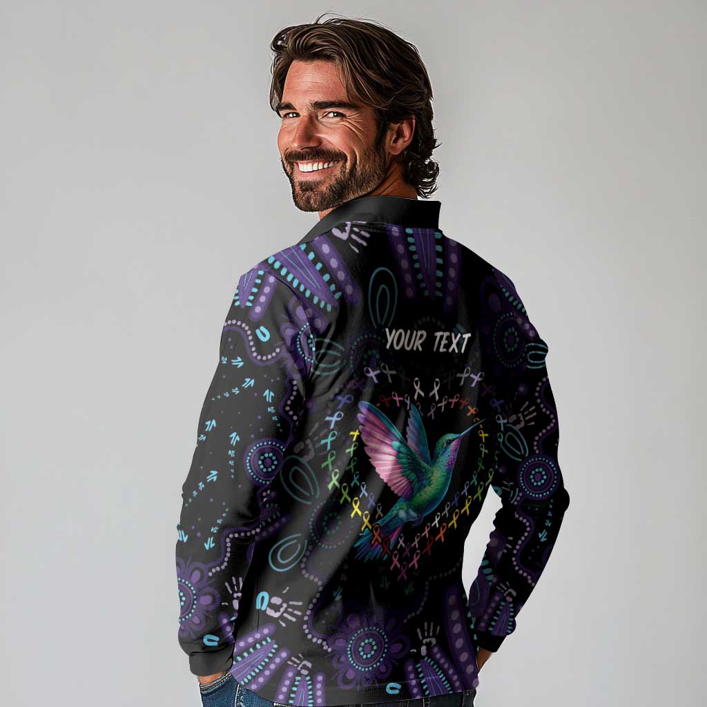 Australia Indigenous Aboriginal Arts Long Sleeve Polo Shirt Hummingbird - Fight Cancer In All Colors