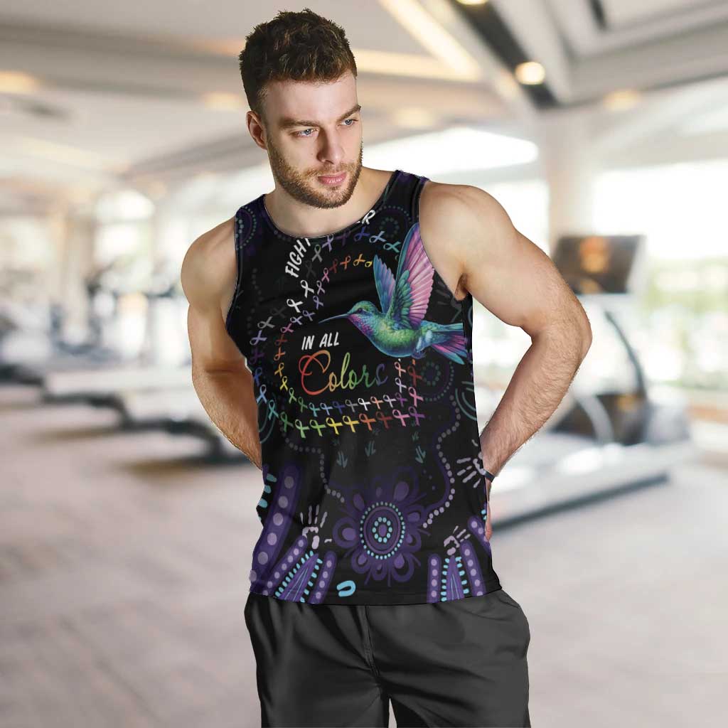 Australia Indigenous Aboriginal Arts Men Tank Top Hummingbird - Fight Cancer In All Colors