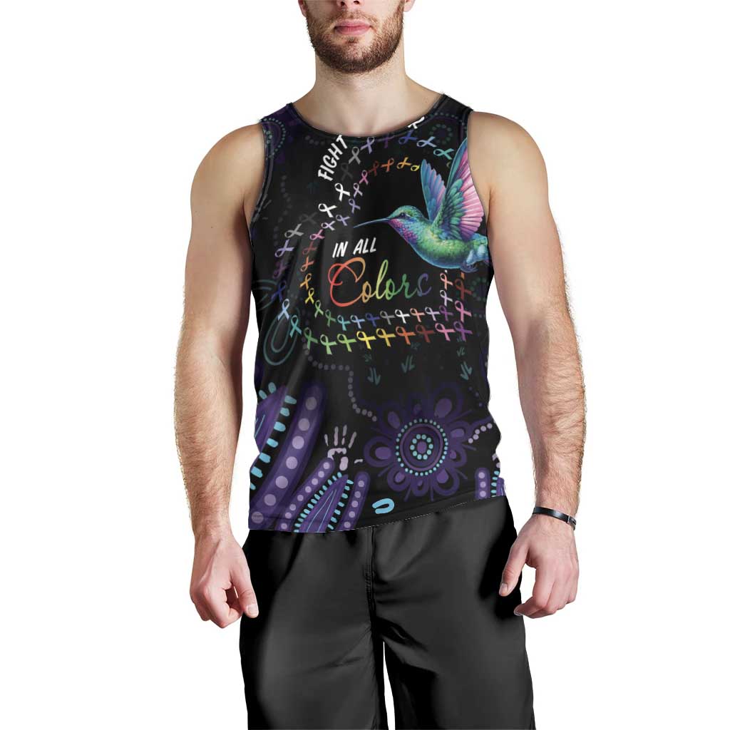 Australia Indigenous Aboriginal Arts Men Tank Top Hummingbird - Fight Cancer In All Colors