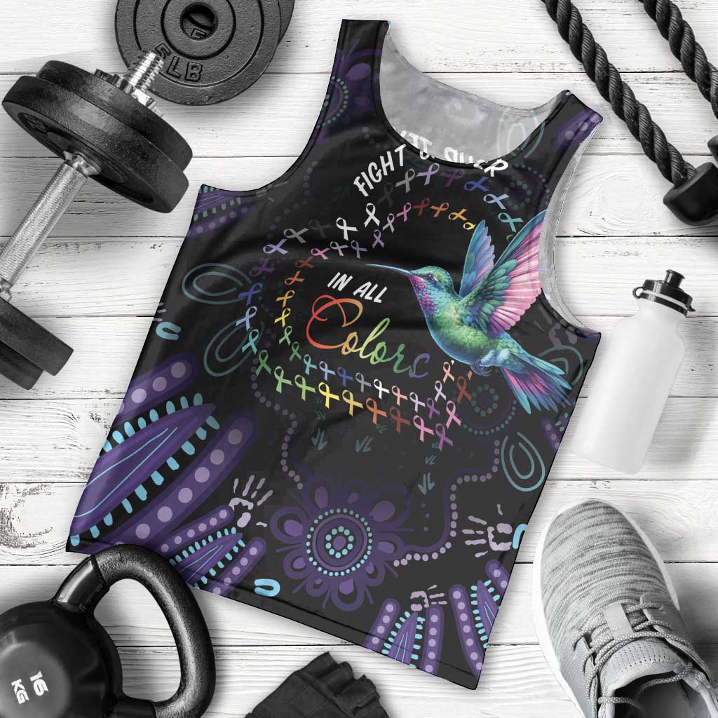Australia Indigenous Aboriginal Arts Men Tank Top Hummingbird - Fight Cancer In All Colors