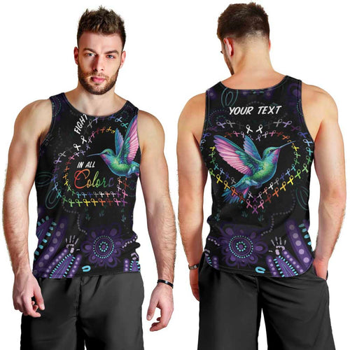 Australia Indigenous Aboriginal Arts Men Tank Top Hummingbird - Fight Cancer In All Colors