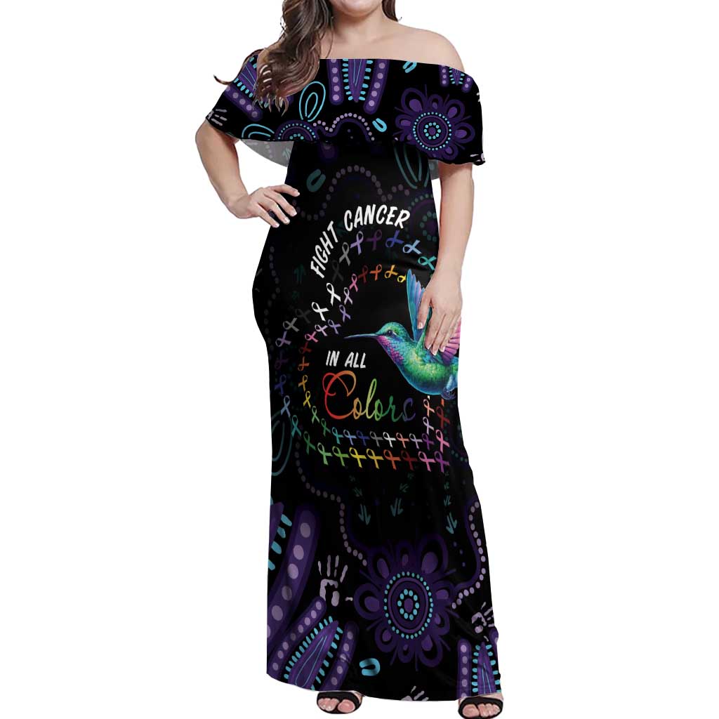 Australia Indigenous Aboriginal Arts Off Shoulder Maxi Dress Hummingbird - Fight Cancer In All Colors