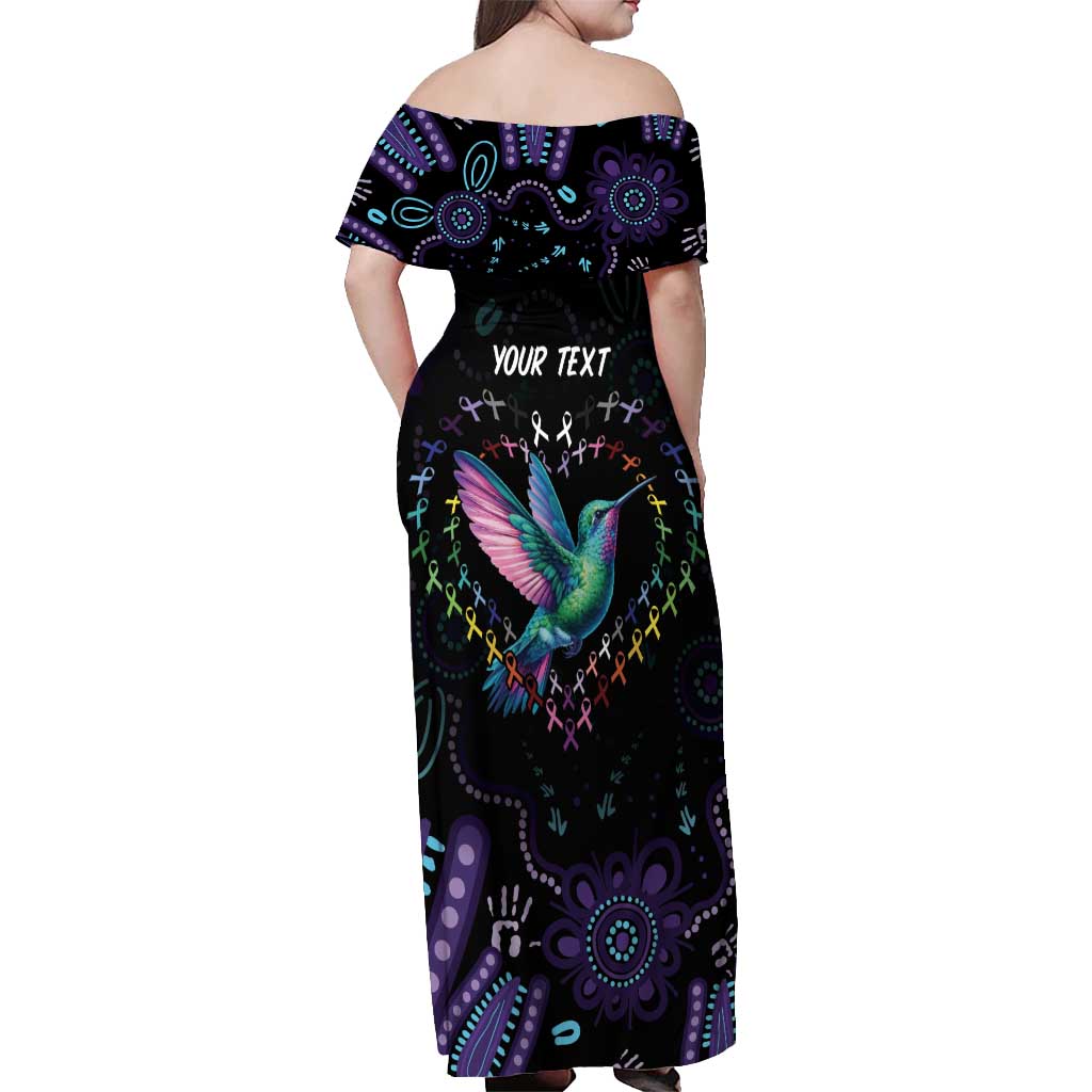 Australia Indigenous Aboriginal Arts Off Shoulder Maxi Dress Hummingbird - Fight Cancer In All Colors