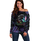 Australia Indigenous Aboriginal Arts Off Shoulder Sweater Hummingbird - Fight Cancer In All Colors