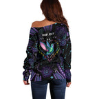 Australia Indigenous Aboriginal Arts Off Shoulder Sweater Hummingbird - Fight Cancer In All Colors