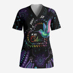 Australia Indigenous Aboriginal Arts Scrub Top Hummingbird - Fight Cancer In All Colors - Aussie Hoodie