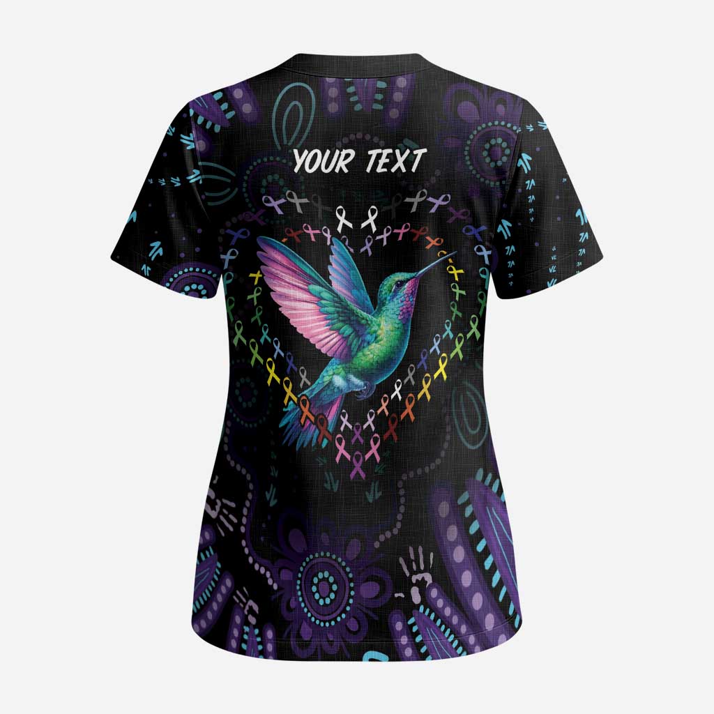 Australia Indigenous Aboriginal Arts Scrub Top Hummingbird - Fight Cancer In All Colors - Aussie Hoodie