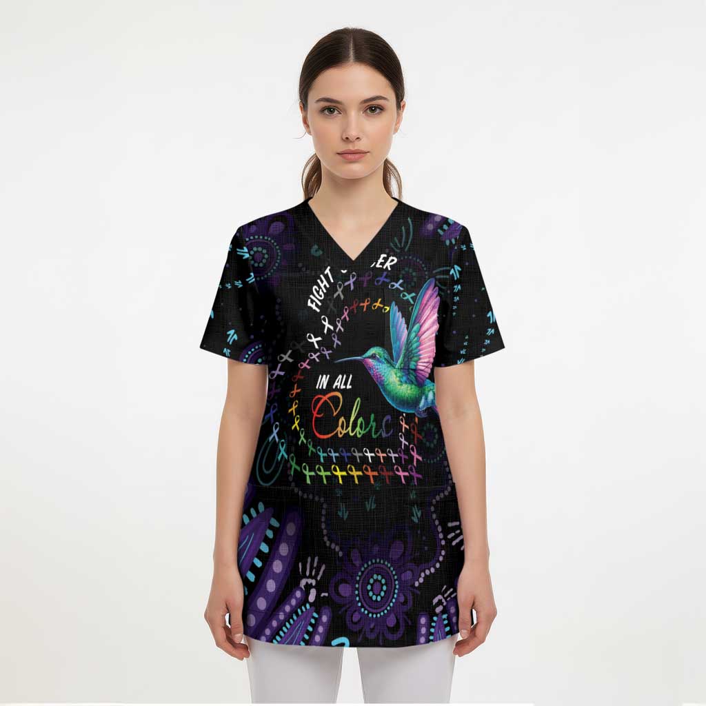 Australia Indigenous Aboriginal Arts Scrub Top Hummingbird - Fight Cancer In All Colors - Aussie Hoodie