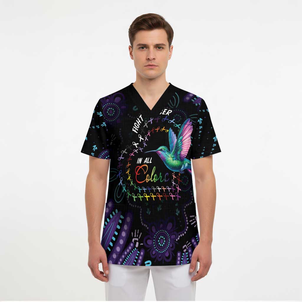 Australia Indigenous Aboriginal Arts Scrub Top Hummingbird - Fight Cancer In All Colors - Aussie Hoodie
