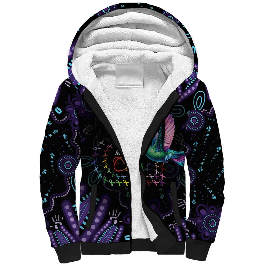 Australia Indigenous Aboriginal Arts Sherpa Hoodie Hummingbird - Fight Cancer In All Colors