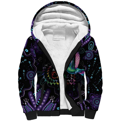 Australia Indigenous Aboriginal Arts Sherpa Hoodie Hummingbird - Fight Cancer In All Colors