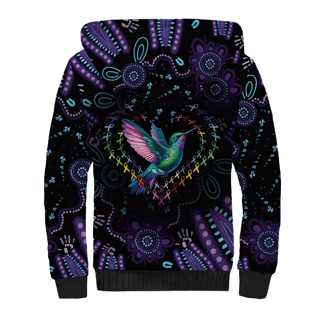 Australia Indigenous Aboriginal Arts Sherpa Hoodie Hummingbird - Fight Cancer In All Colors