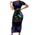 Australia Indigenous Aboriginal Arts Short Sleeve Bodycon Dress Hummingbird - Fight Cancer In All Colors