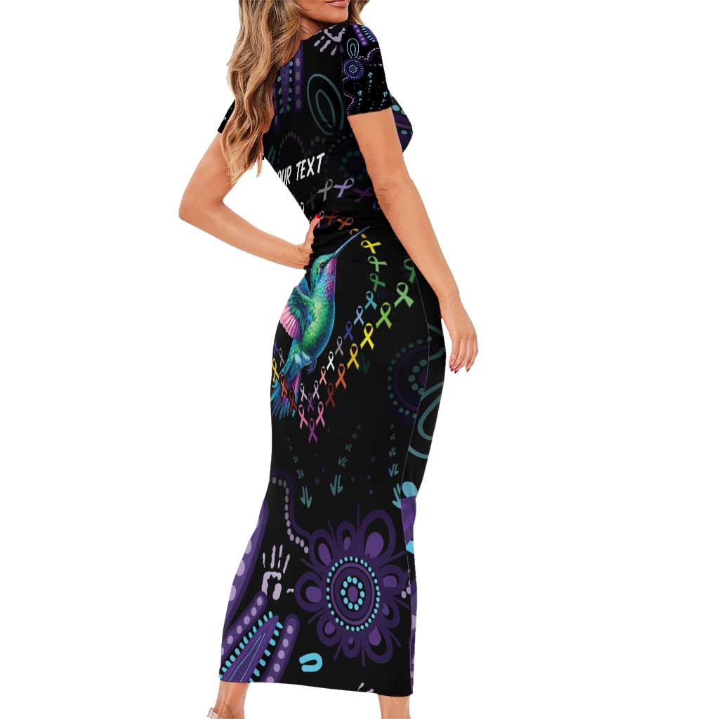 Australia Indigenous Aboriginal Arts Short Sleeve Bodycon Dress Hummingbird - Fight Cancer In All Colors
