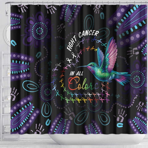 Australia Indigenous Aboriginal Arts Shower Curtain Hummingbird - Fight Cancer In All Colors