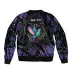 Australia Indigenous Aboriginal Arts Sleeve Zip Bomber Jacket Hummingbird - Fight Cancer In All Colors