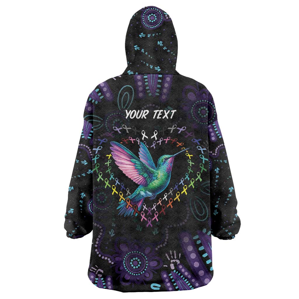 Australia Indigenous Aboriginal Arts Wearable Blanket Hoodie Hummingbird - Fight Cancer In All Colors