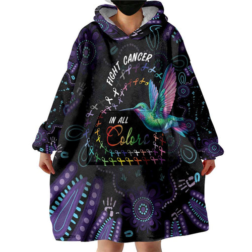 Australia Indigenous Aboriginal Arts Wearable Blanket Hoodie Hummingbird - Fight Cancer In All Colors
