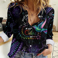 Australia Indigenous Aboriginal Arts Women Casual Shirt Hummingbird - Fight Cancer In All Colors