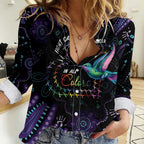 Australia Indigenous Aboriginal Arts Women Casual Shirt Hummingbird - Fight Cancer In All Colors