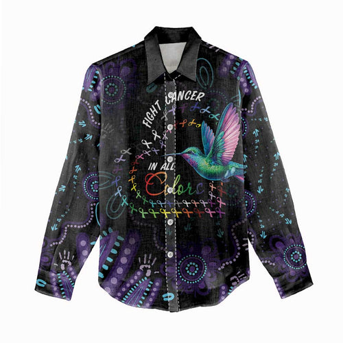 Australia Indigenous Aboriginal Arts Women Casual Shirt Hummingbird - Fight Cancer In All Colors