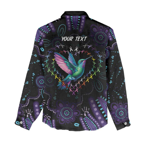 Australia Indigenous Aboriginal Arts Women Casual Shirt Hummingbird - Fight Cancer In All Colors