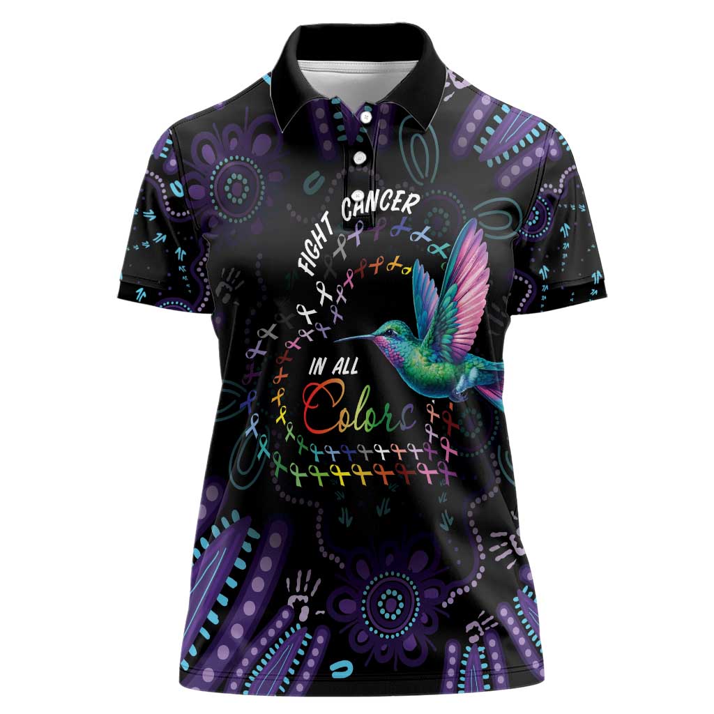 Australia Indigenous Aboriginal Arts Women Polo Shirt Hummingbird - Fight Cancer In All Colors